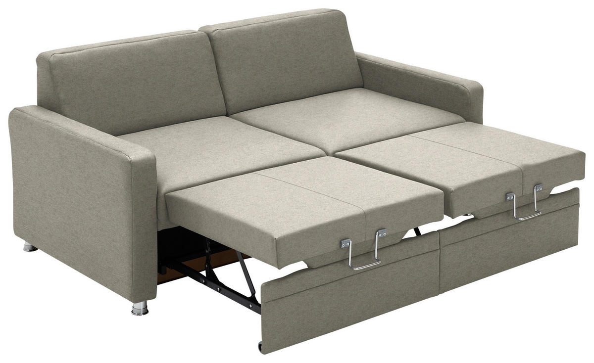 SCHLAFSOFA Chenille Greige  - Chromfarben/Greige, KONVENTIONELL, Textil/Metall (186/90/100cm) - Beldomo Style
