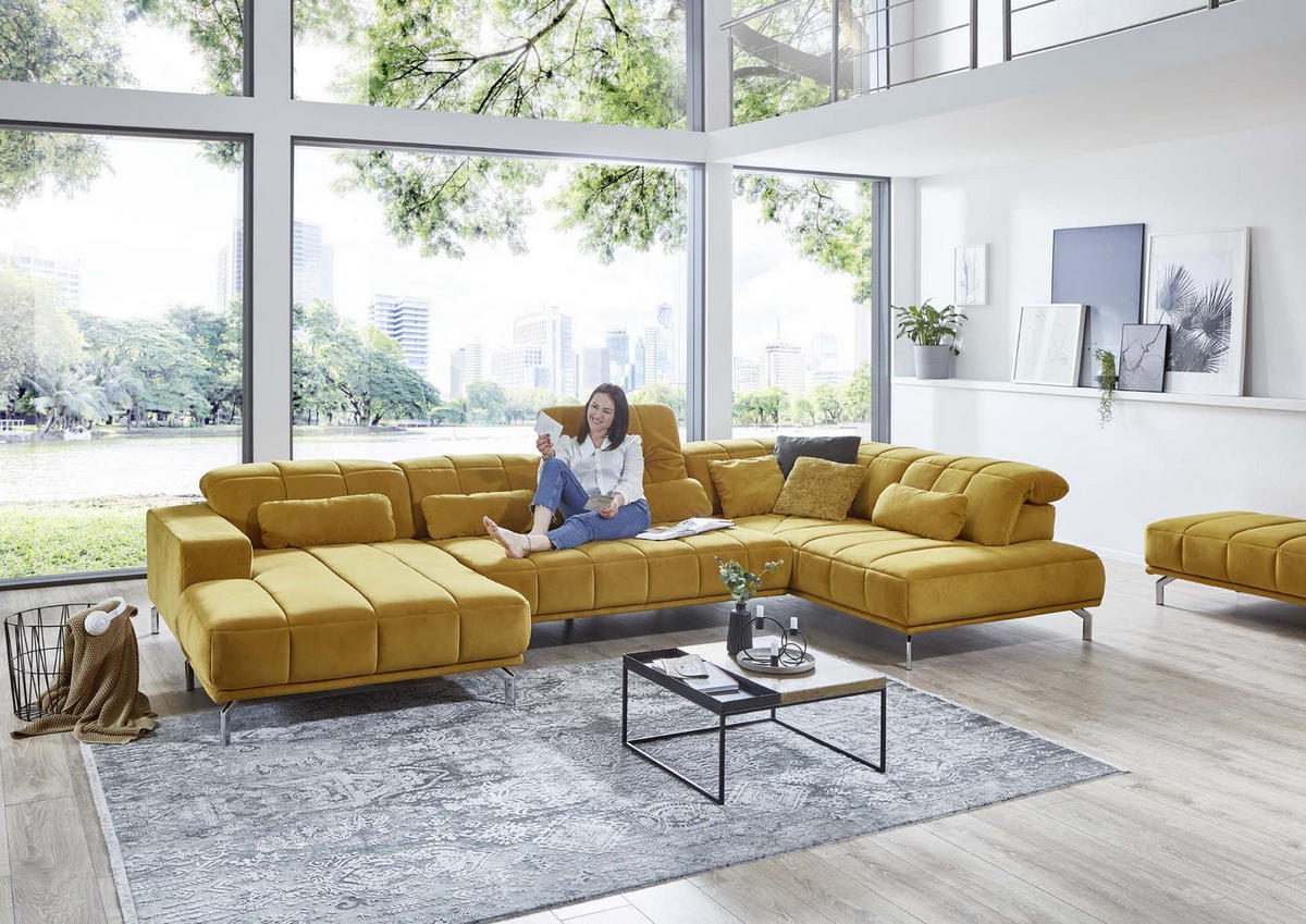 SJEDEĆA GARNITURA tekstil  curry žuta   - curry žuta/crna, Moderno, tekstil (383/98/212cm) - Beldomo Style