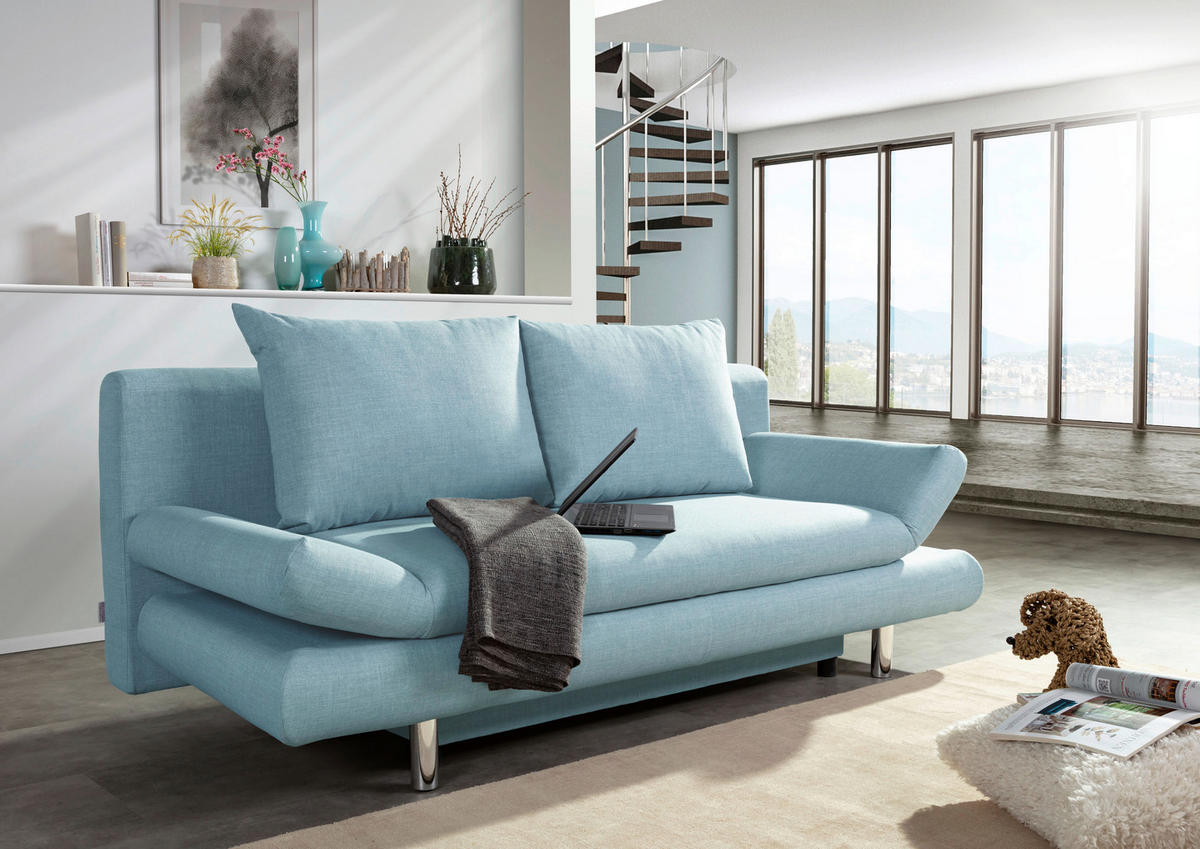 SCHLAFSOFA  mit Stoffauswahl, Rücken echt Flachgewebe Hellblau  - Chromfarben/Schwarz, Design, Kunststoff/Textil (194/73/91cm) - Xora