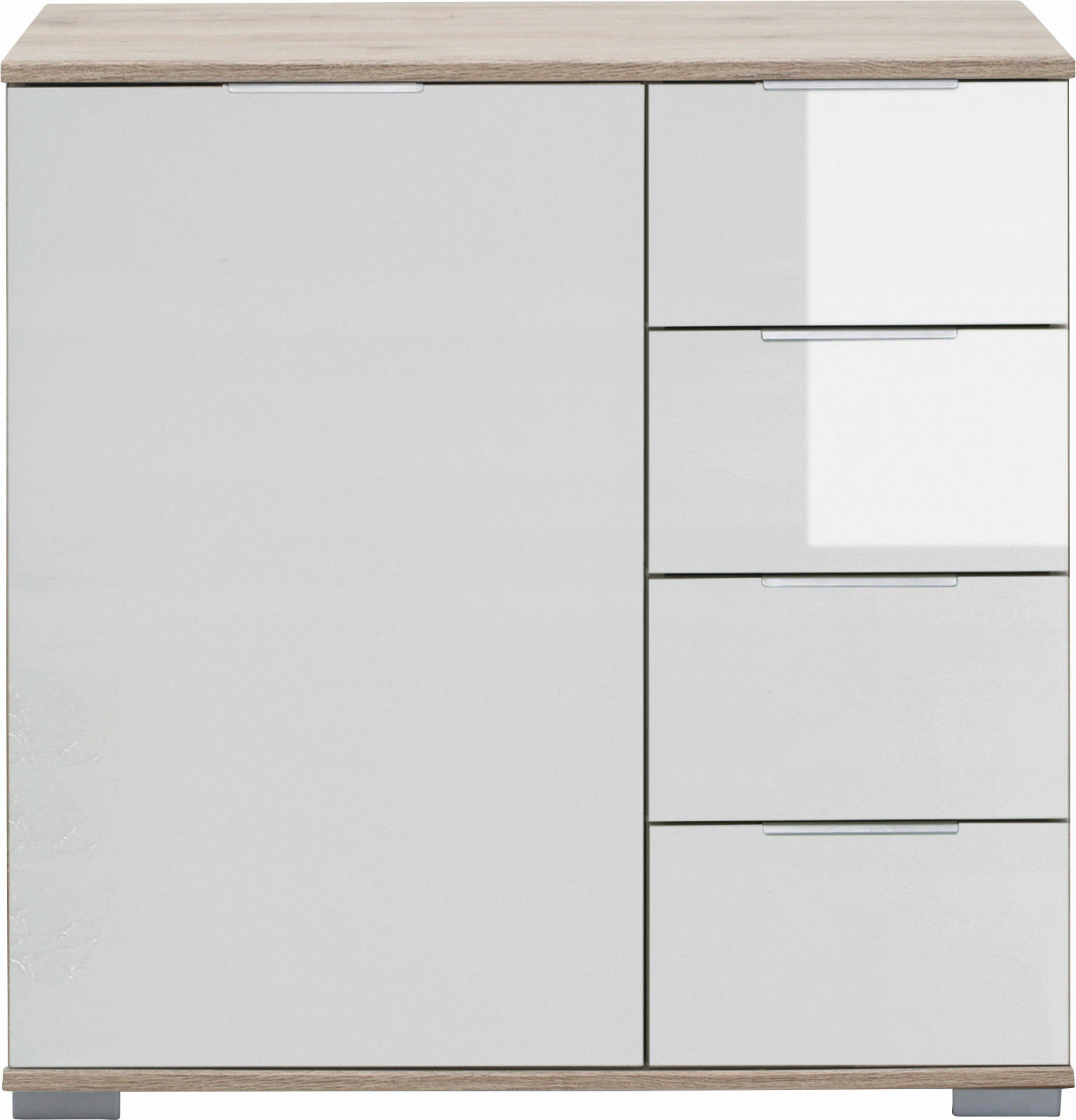 KOMMODE  in 81/83/41 cm  - Eichefarben/Alufarben, Design, Glas/Holzwerkstoff (81/83/41cm) - Livetastic
