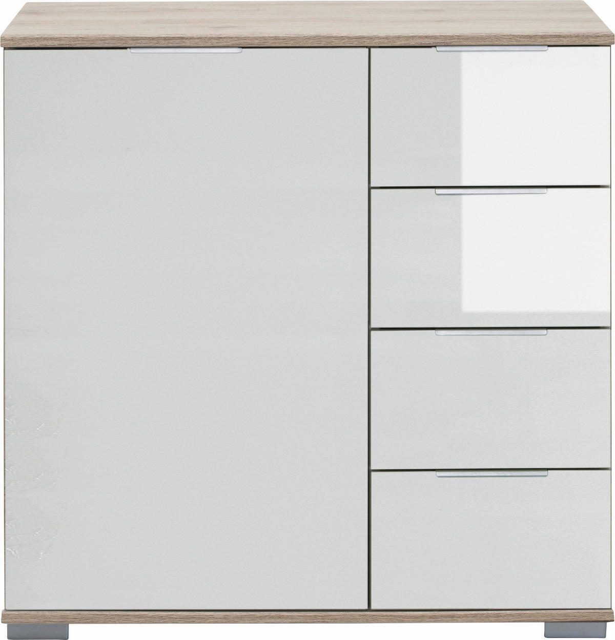 KOMMODE 81/83/41 cm Weiss, Eichefarben  - Weiss/Eichefarben, Design, Glas/Holzwerkstoff (81/83/41cm) - Livetastic