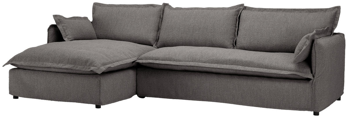 HUSSEN-ECKSOFA in Flachgewebe, Bouclé Grau  - Schwarz/Grau, Trend, Textil/Metall (165/295cm) - Livetastic