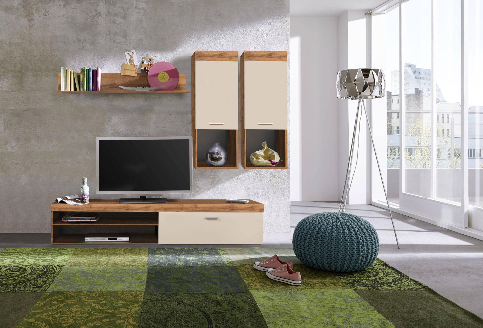 REGAL ZA DNEVNI BORAVAK boja hrasta, bež   - boja hrasta/bež, Moderno, pločasti materijal/plastika (220/155/41,50cm) - Ti'me