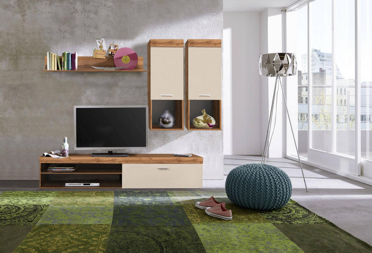 REGAL ZA DNEVNI BORAVAK boja hrasta, bež   - boja hrasta/bež, Moderno, pločasti materijal/plastika (220/155/41,50cm) - Ti'me