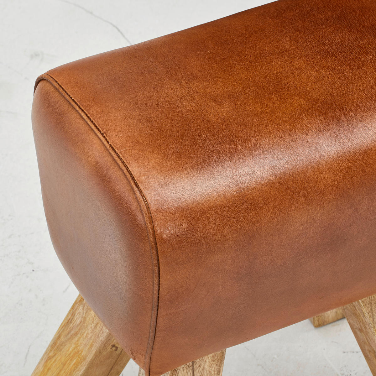 HOCKER Echtleder Mangoholz Braun  - Naturfarben/Braun, LIFESTYLE, Leder/Holz (42/45/35cm) - Livetastic