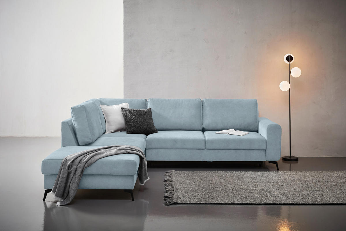 ECKSOFA Hellblau Chenille  - Schwarz/Hellblau, KONVENTIONELL, Textil/Metall (257/275cm) - Carryhome