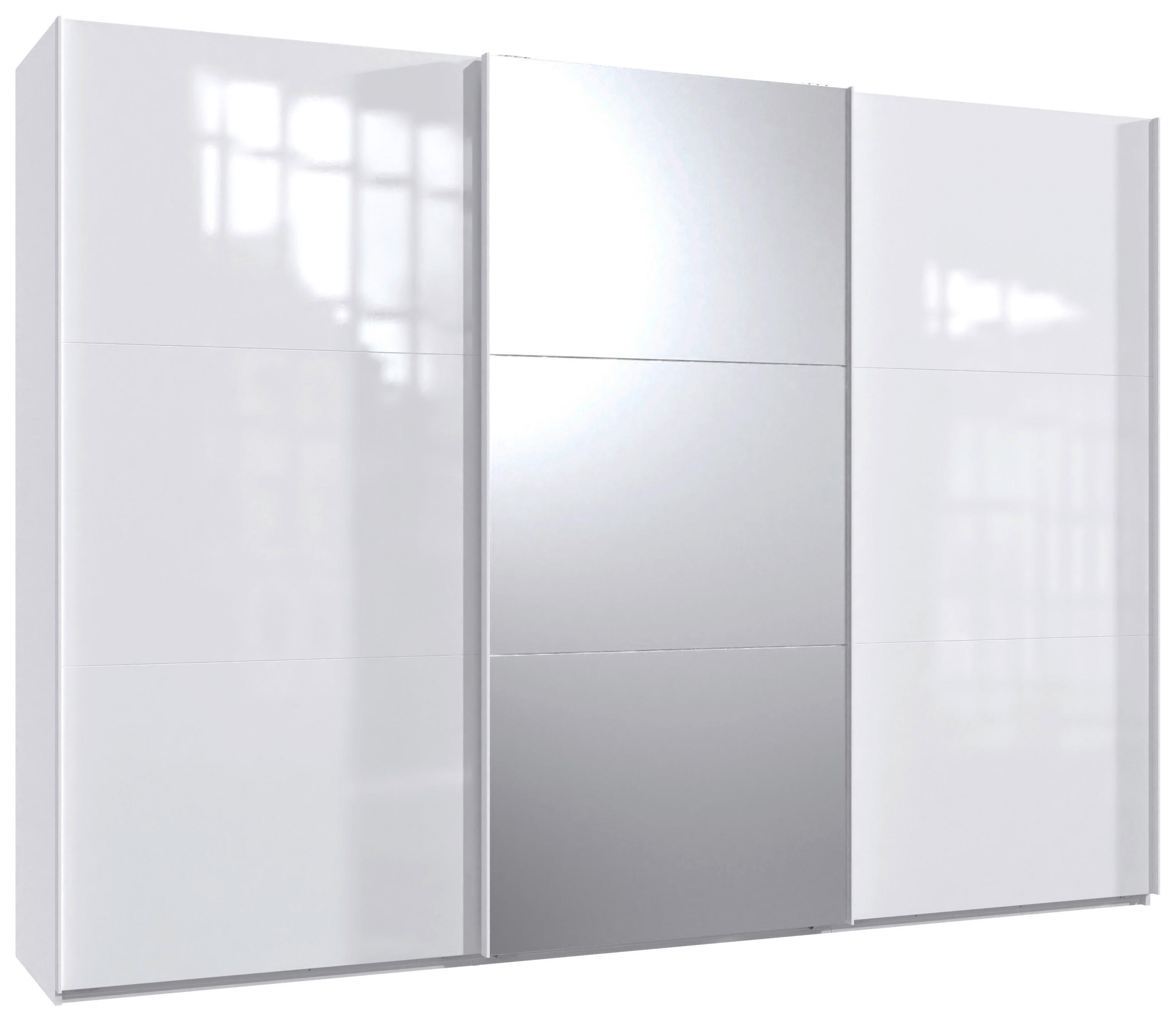 SCHWEBETÜRENSCHRANK 300/216/65 cm 3-türig Weiß  - Chromfarben/Weiß, Design, Glas/Holzwerkstoff (300/216/65cm) - Stylife