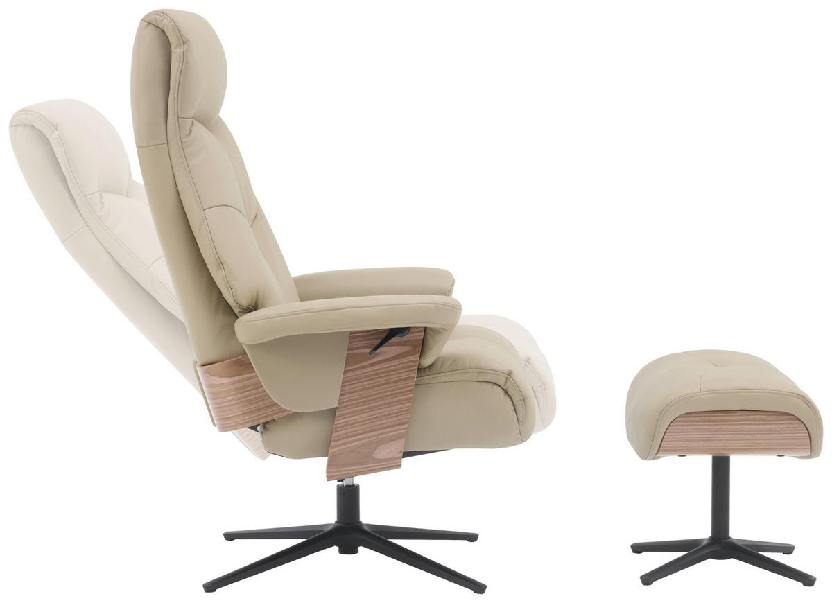 RELAXSESSELSET in Holz, Textil, Leder Taupe  - Taupe/Schwarz, Design, Leder/Holz (78/111/81cm) - Livetastic