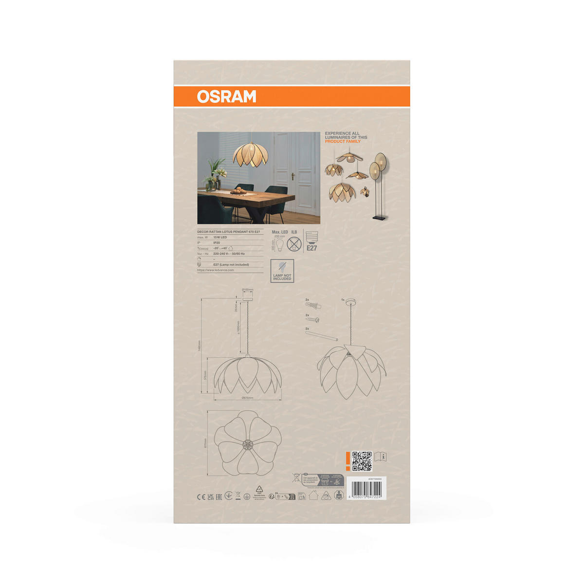 HÄNGELEUCHTE 67/146,5 cm  - Beige, Basics, Holz/Metall (67/146,5cm) - Osram
