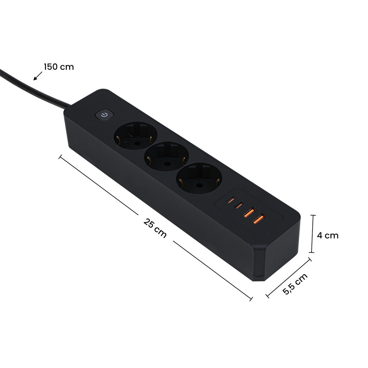 STECKDOSENLEISTE - Schwarz, Basics, Kunststoff/Metall (24/5,5/4cm) - Mican