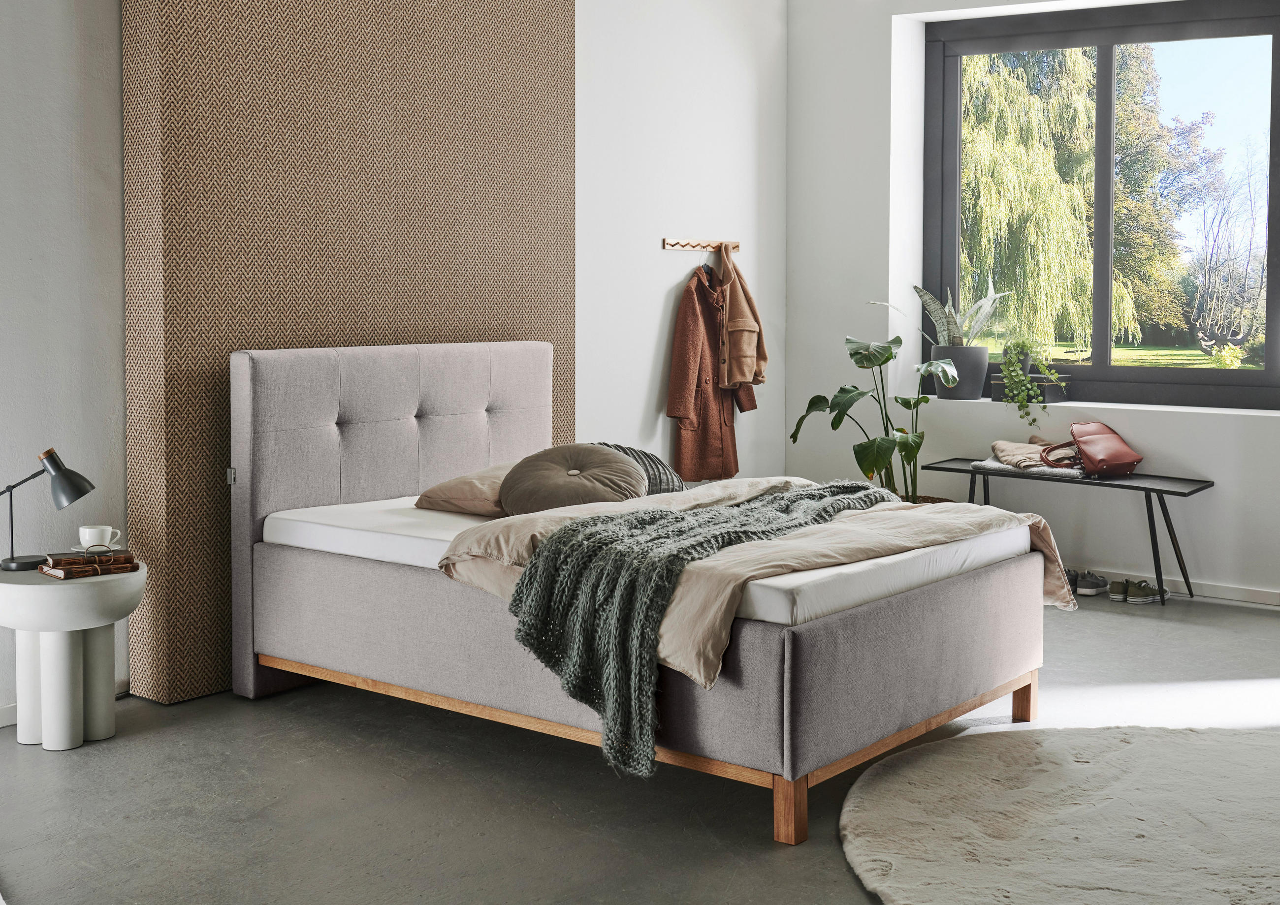 POLSTERBETT 140/200 cm,  in Hellgrau,  - Eichefarben/Hellgrau, MODERN, Holz/Textil (140/200cm) - Livetastic