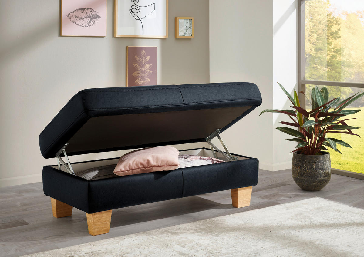 ECKSOFA in Echtleder Dunkelblau  - Eiche Bianco/Dunkelblau, Konventionell, Leder/Holz (257/235cm) - Valdera