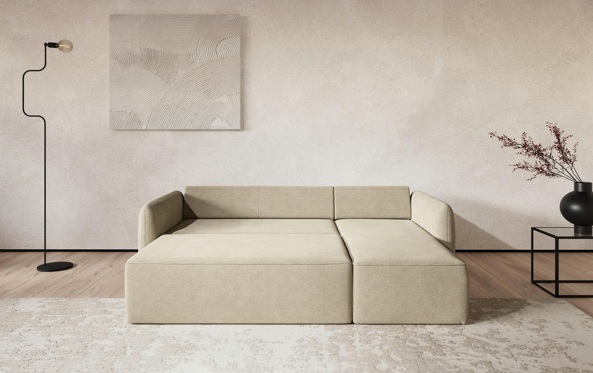 ECKSOFA Cord Beige  - Beige/Schwarz, Trend, Kunststoff/Textil (239/170cm) - MID.YOU