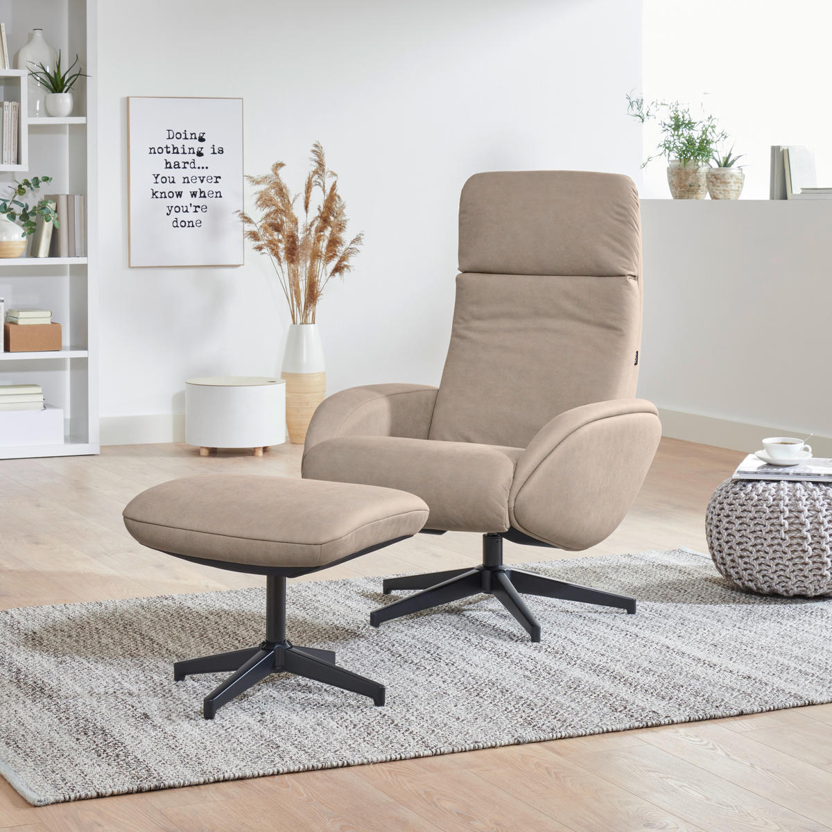 RELAXSESSELSET in Textil Taupe  - Taupe/Schwarz, Design, Textil/Metall (77/107/75cm) - Xora
