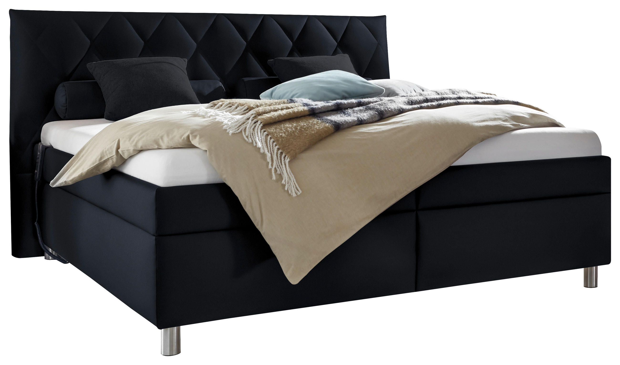 POLSTERBETT 160/200 cm  in Schwarz  - Weiss/Silberfarben, Konventionell, Holz/Textil (160/200cm) - Esposa