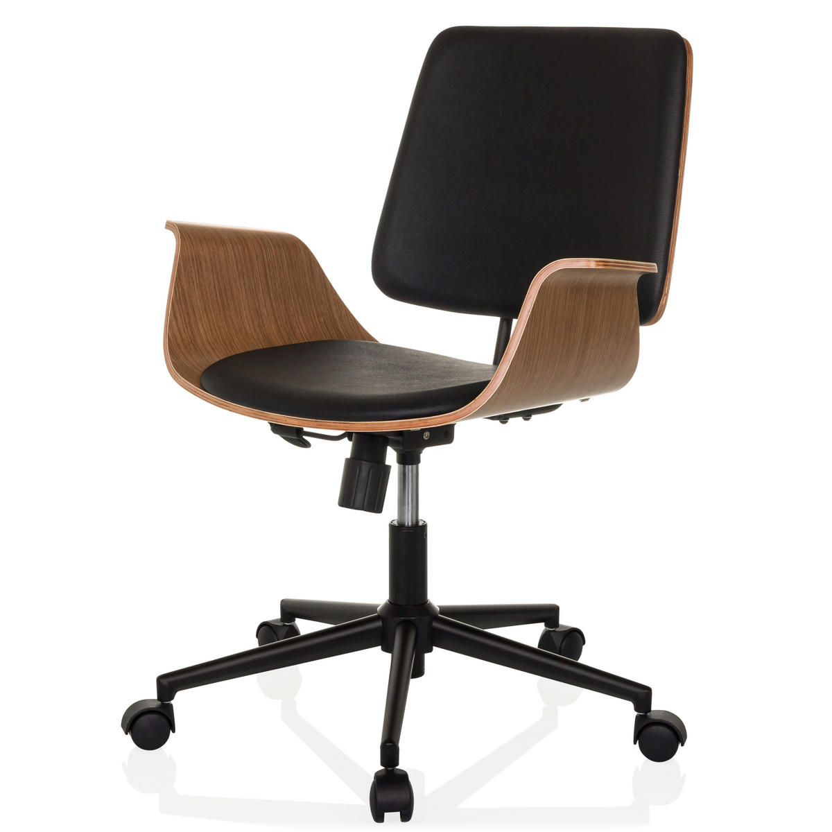 DREHSTUHL Schwarz  - Schwarz/Braun, MODERN, Leder/Holz (68/92/63,5cm) - MID.YOU
