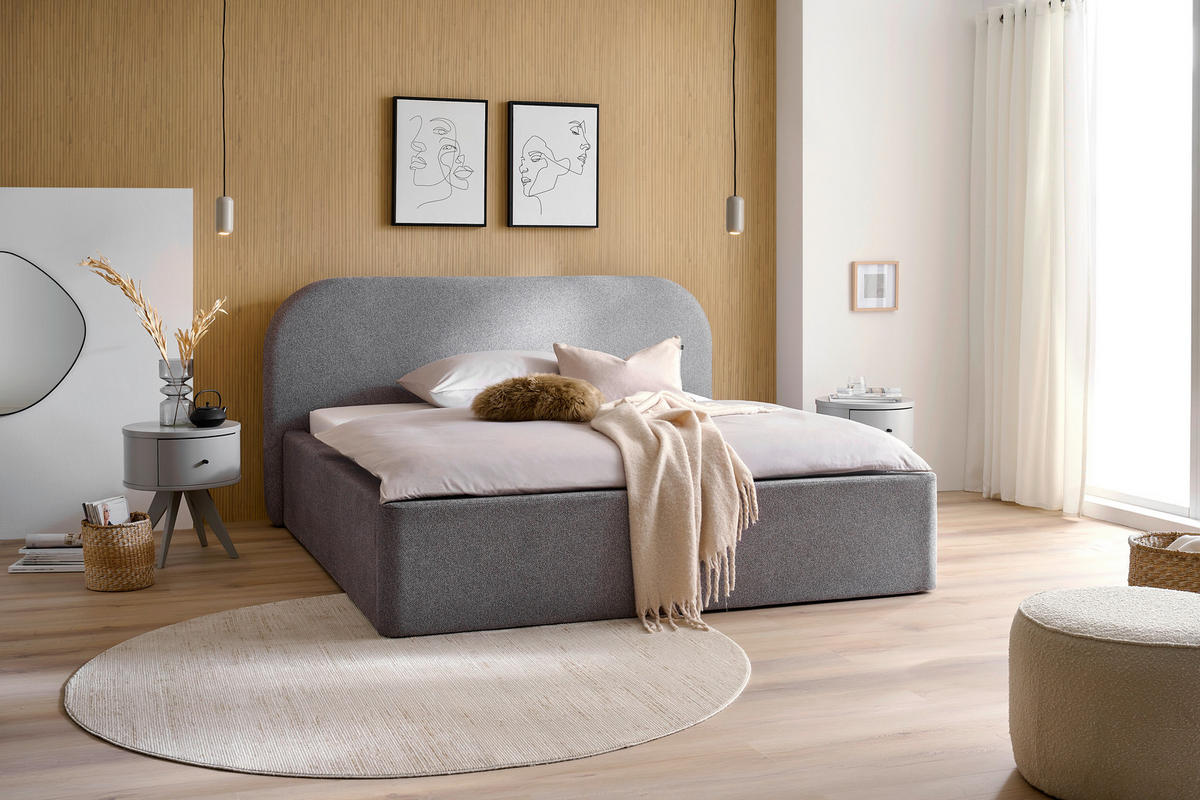 POLSTERBETT 180/200 cm  in Grau  - Schwarz/Grau, Design, Holz/Textil (180/200cm) - Boxxx