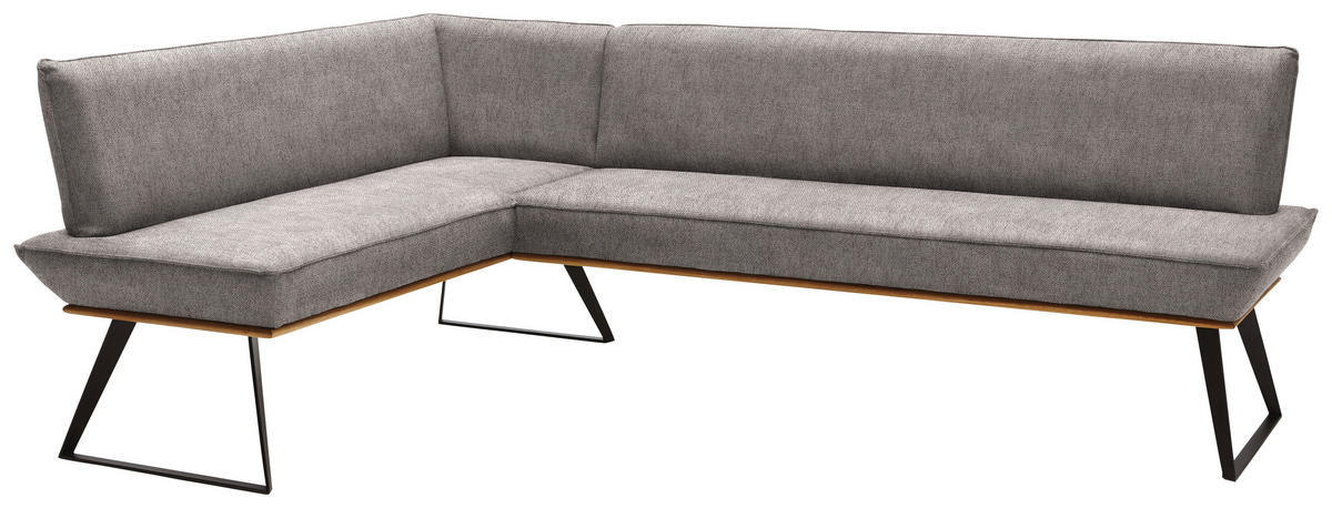 ECKBANK 163/243 cm Webstoff Schwarz, Eichefarben, Hellbraun Eiche massiv Metall   - Hellbraun/Eichefarben, Design, Holz/Textil (163/243cm) - Voleo