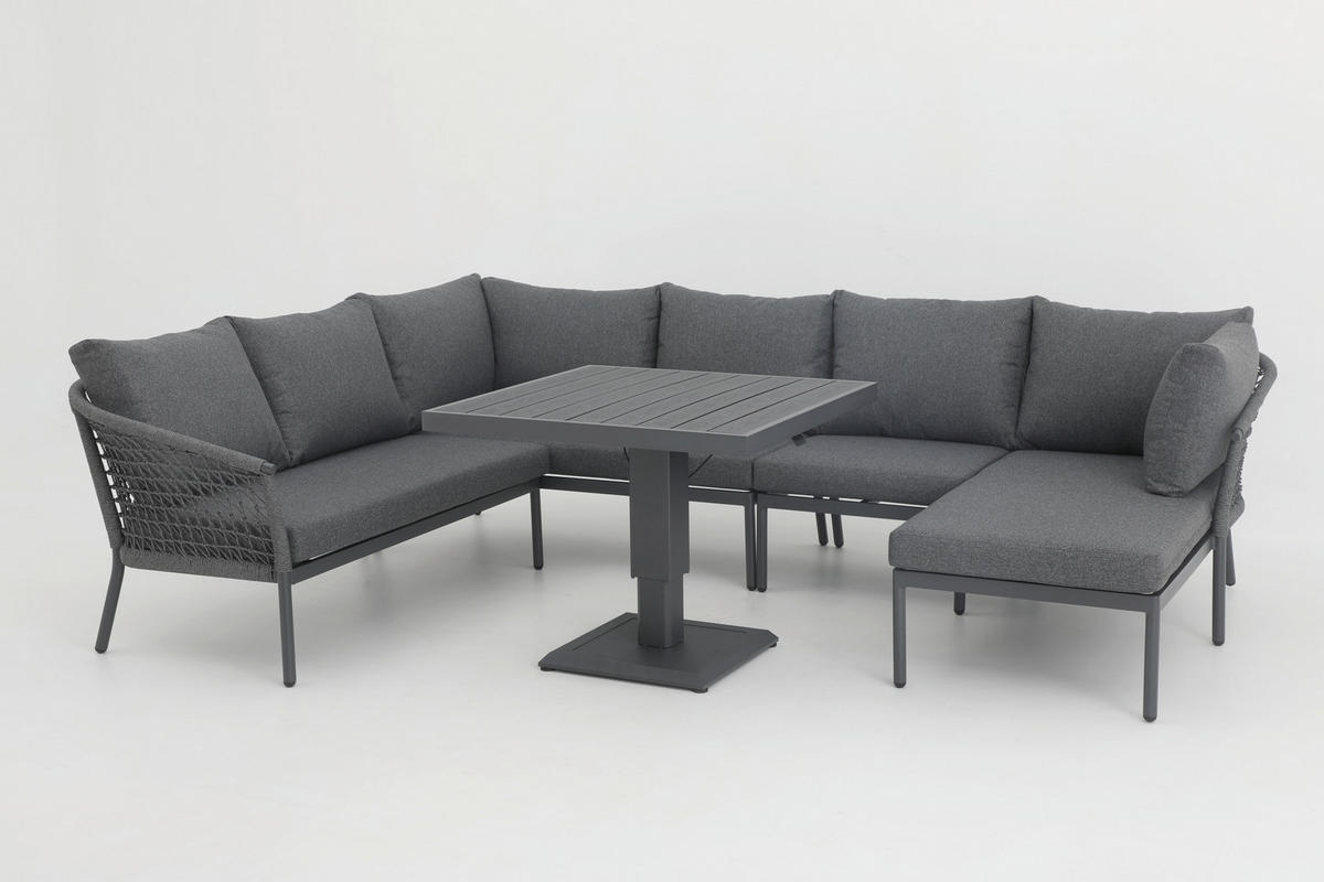 LOUNGEGARNITUR 5-teilig   Aluminium  - Dunkelgrau, Design, Kunststoff/Textil (220/285/150cm) - Ambia Garden