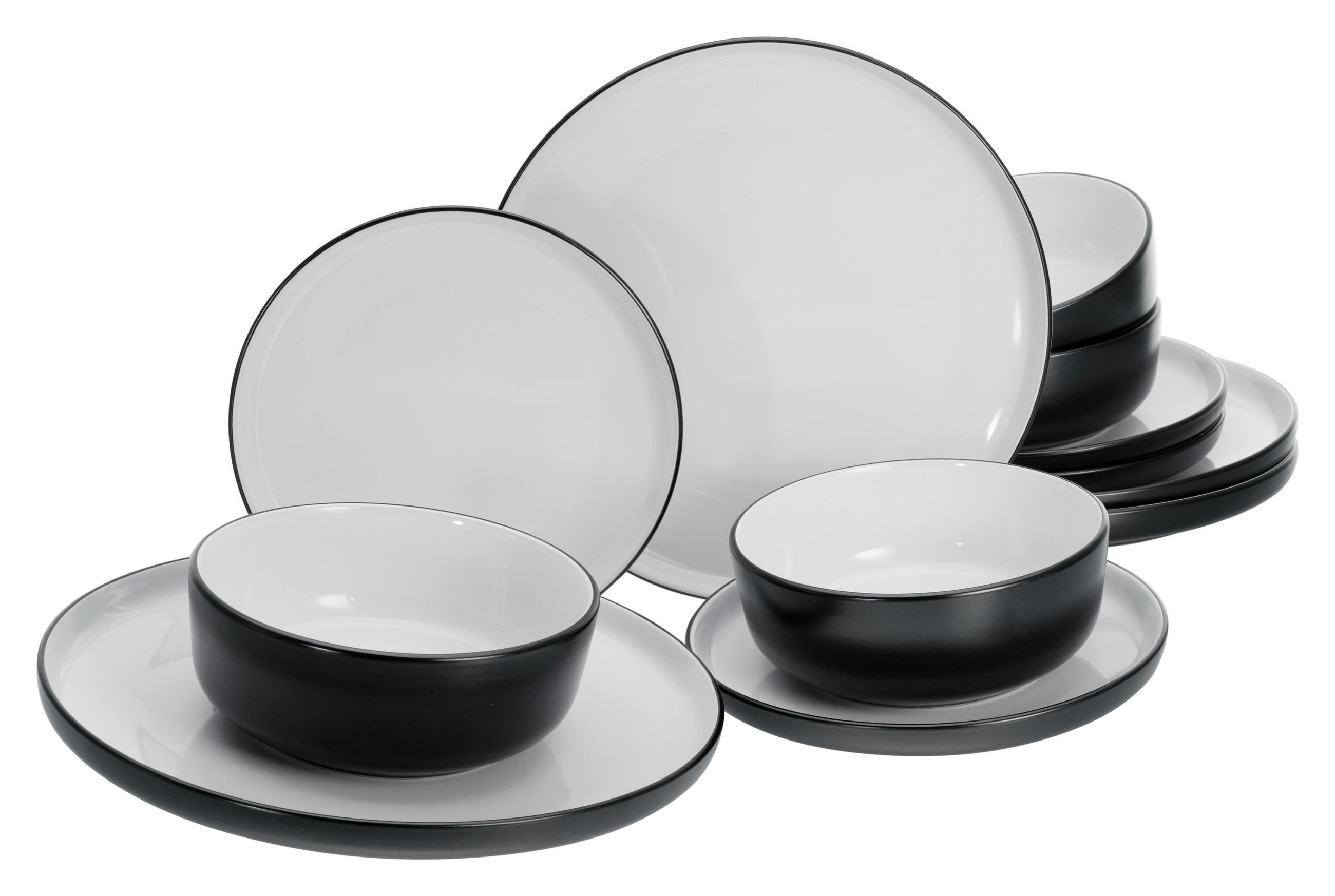 TAFELSERVICE Schwarz, Grauweiß Nordic Cool Black 12-teilig  - Grauweiß/Schwarz, Basics, Keramik - Creatable