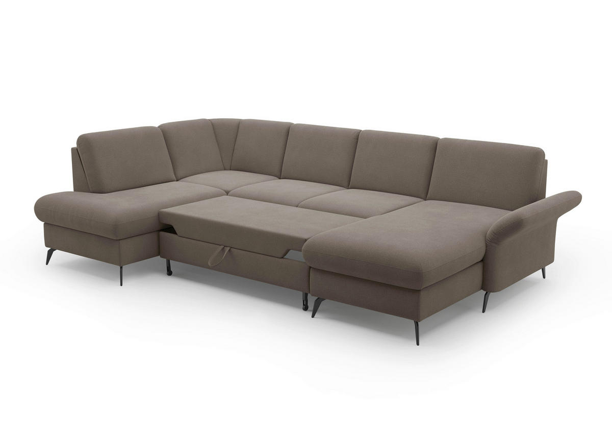 WOHNLANDSCHAFT Schlammfarben Flachgewebe  - Schlammfarben/Schwarz, KONVENTIONELL, Textil/Metall (195/314/164cm) - Sit & More