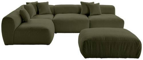 Freisteller von Livetastic ECKSOFA inkl. Hocker BLOOM Olivgrün Flachgewebe, Teddystoff.