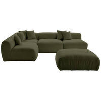 ECKSOFA inkl. Hocker in Flachgewebe, Teddystoff Olivgrün  235/315 cm  - Olivgrün, Trend, Textil (235/315cm) - Livetastic