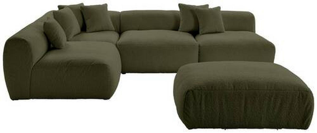 ECKSOFA inkl. Hocker in Flachgewebe, Teddystoff Olivgrün  235/315 cm  - Olivgrün, Trend, Textil (235/315cm) - Livetastic