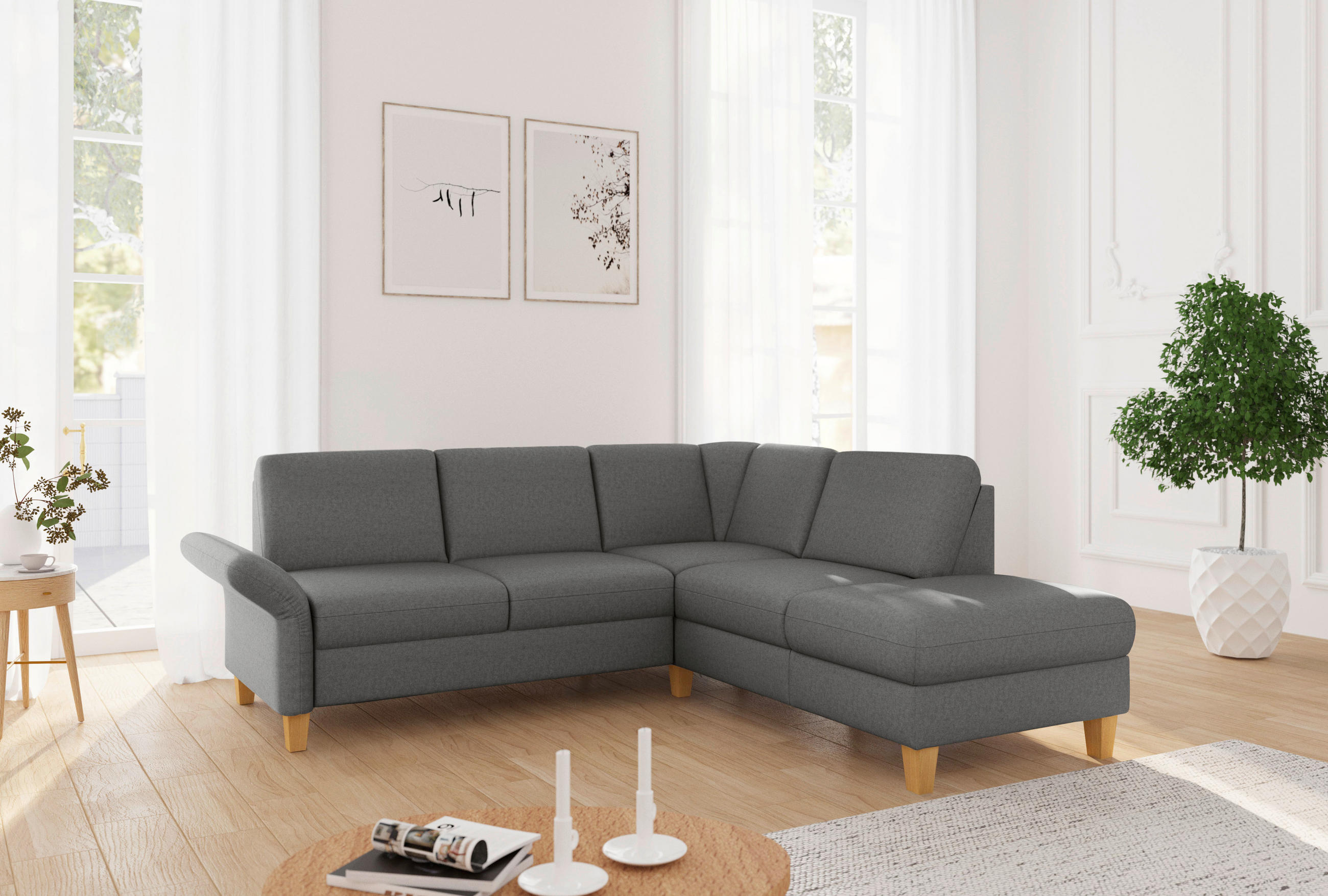 ECKSOFA ROCHELLE E Dunkelgrau Flachgewebe  - Eichefarben/Dunkelgrau, KONVENTIONELL, Holz/Textil (240/216cm) - Sit & More