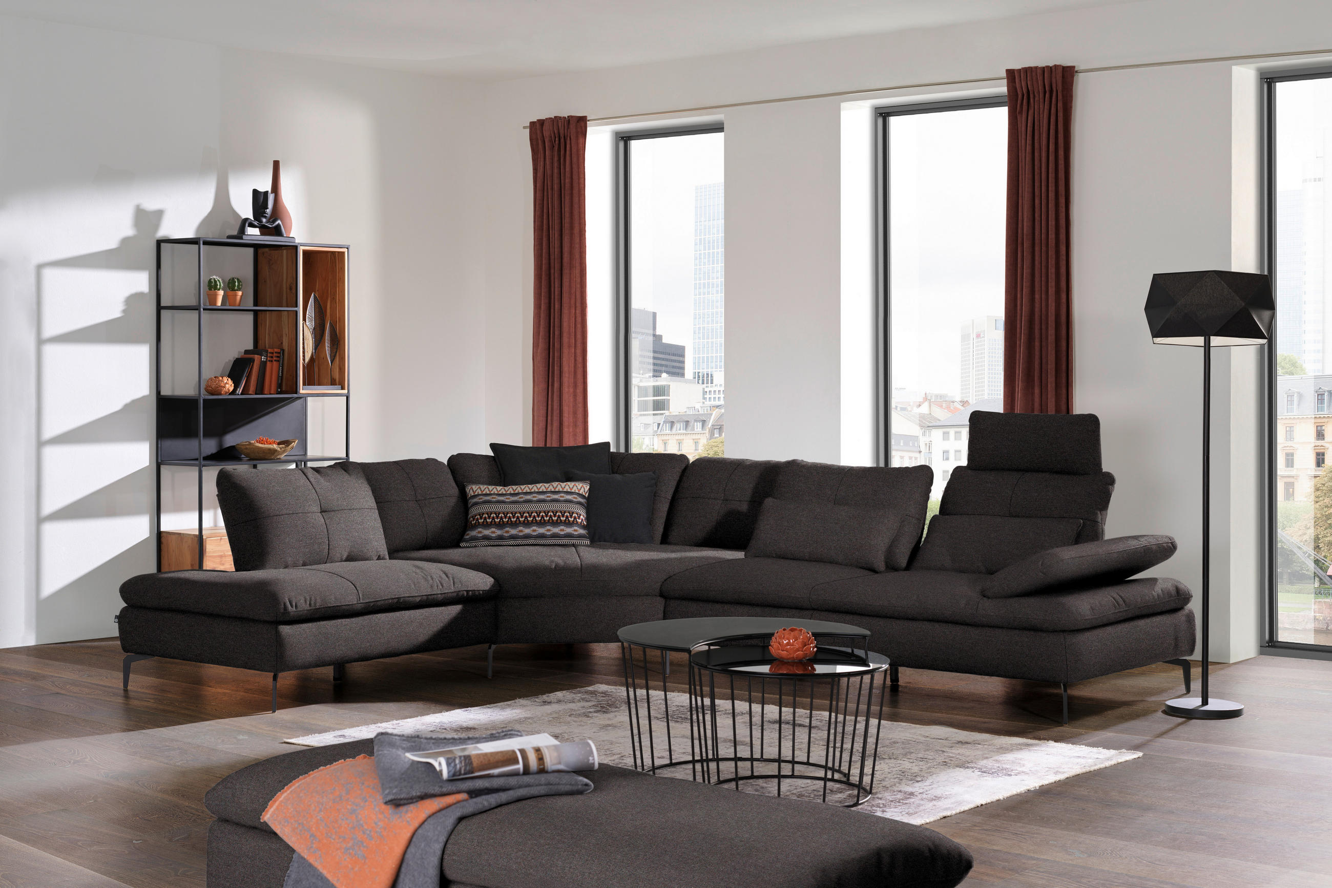 ECKSOFA in Flachgewebe Schwarz  - Schwarz, Design, Textil/Metall (271/344cm) - Chilliano