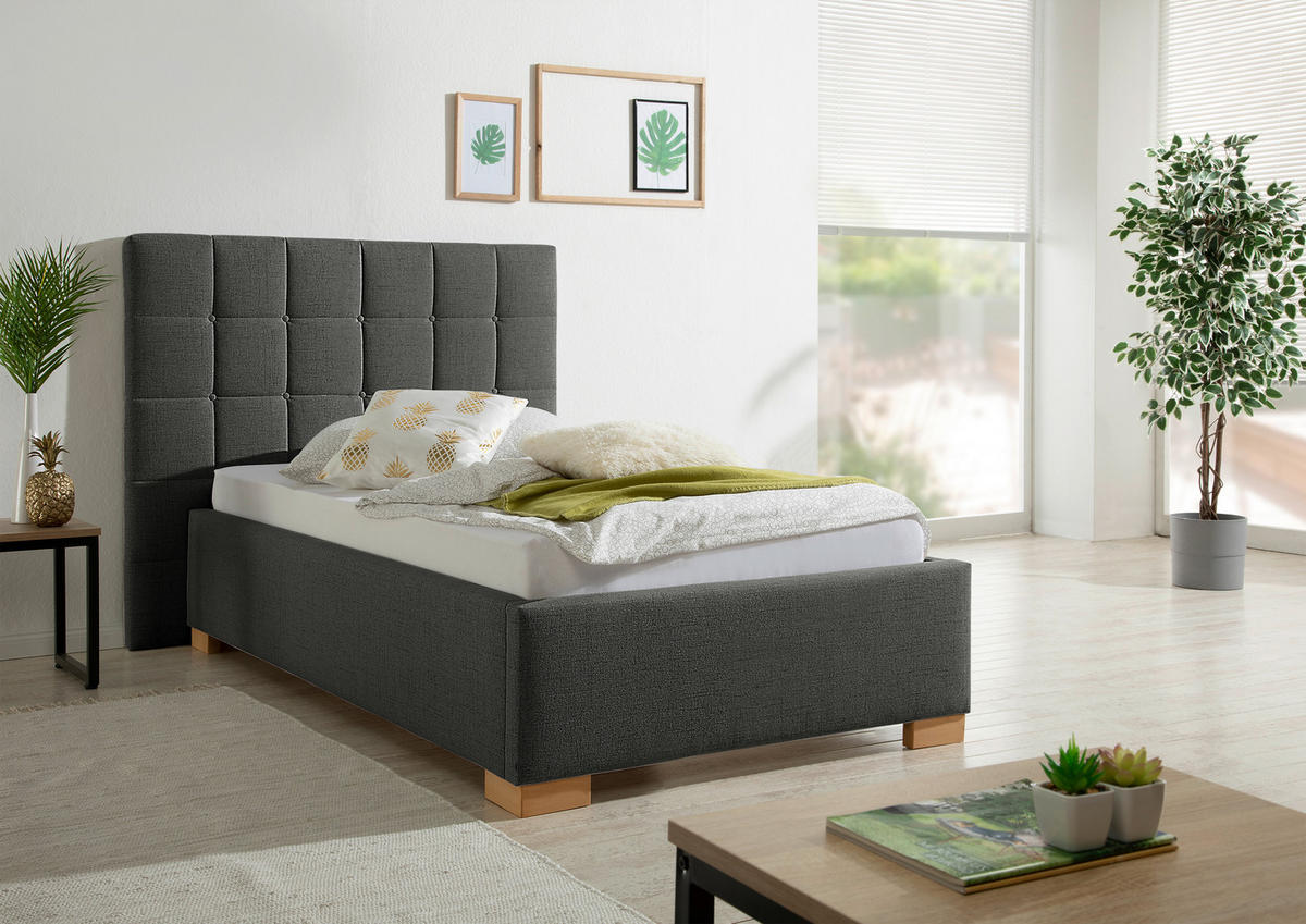 POLSTERBETT 100/200 cm,  in Anthrazit,  - Anthrazit/Naturfarben, MODERN, Holz/Textil (100/200cm) - Livetastic