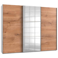 Dulap Cu Uși Culisante, 300/236/65 cm, alb, culoare lemn stejar - alb/culoare lemn stejar, Modern, metal/material pe bază de lemn (300/236/65cm) - MID.YOU