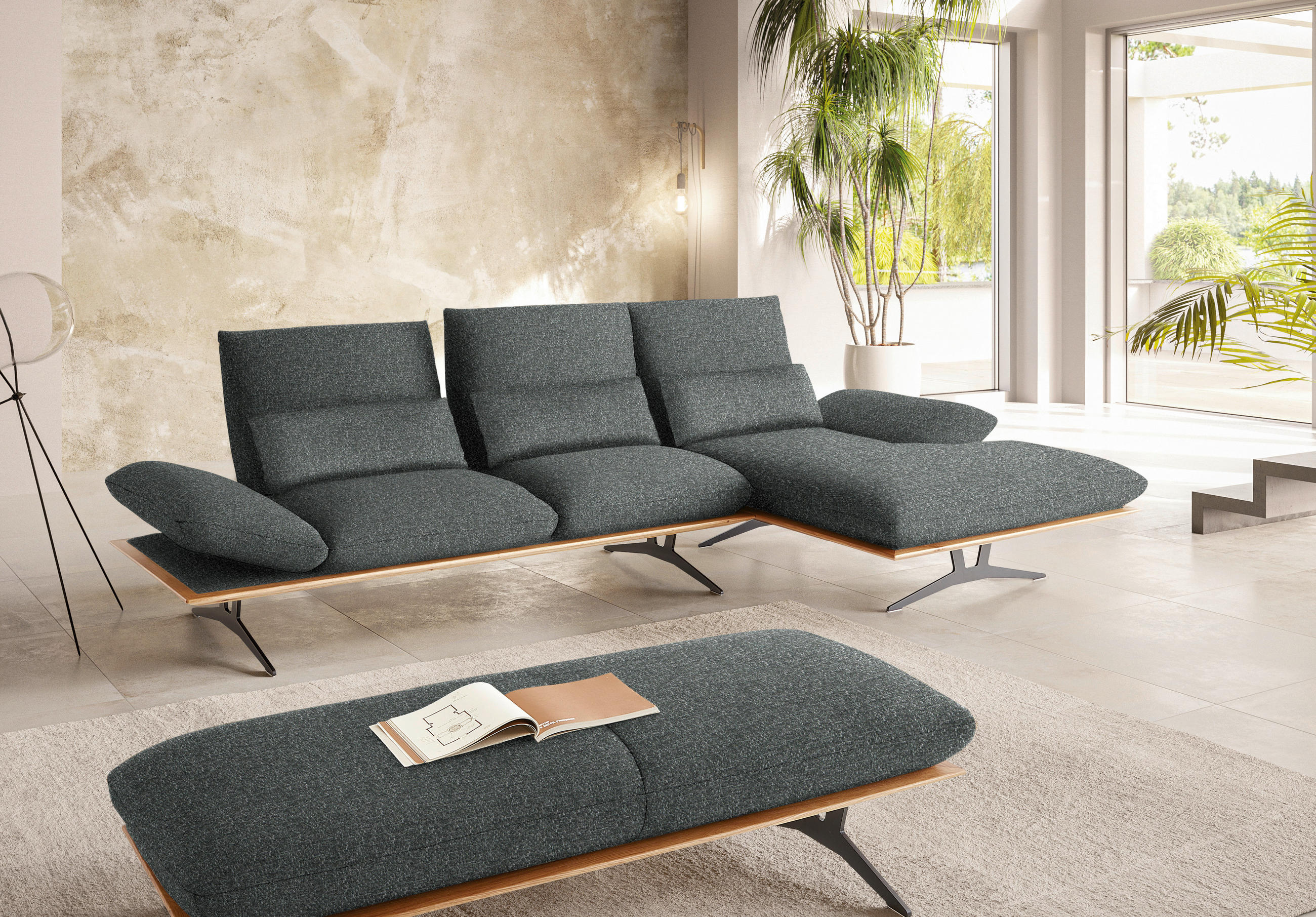ECKSOFA in Flachgewebe Grau  - Schwarz/Grau, Design, Holz/Textil (314/159cm) - Dieter Knoll