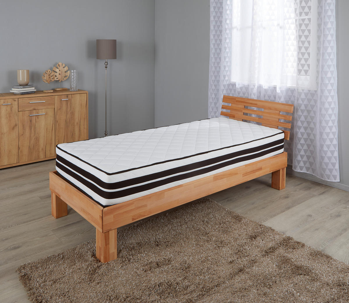 TASCHENFEDERKERNMATRATZE 90/200 cm, Höhe ca.: 25 cm, Wendematratze mit unterschiedlichen Härtegraden, H2 + H3 = mittel + fest, 7-Zonen - Weiß, Textil (90/200cm) - Ele