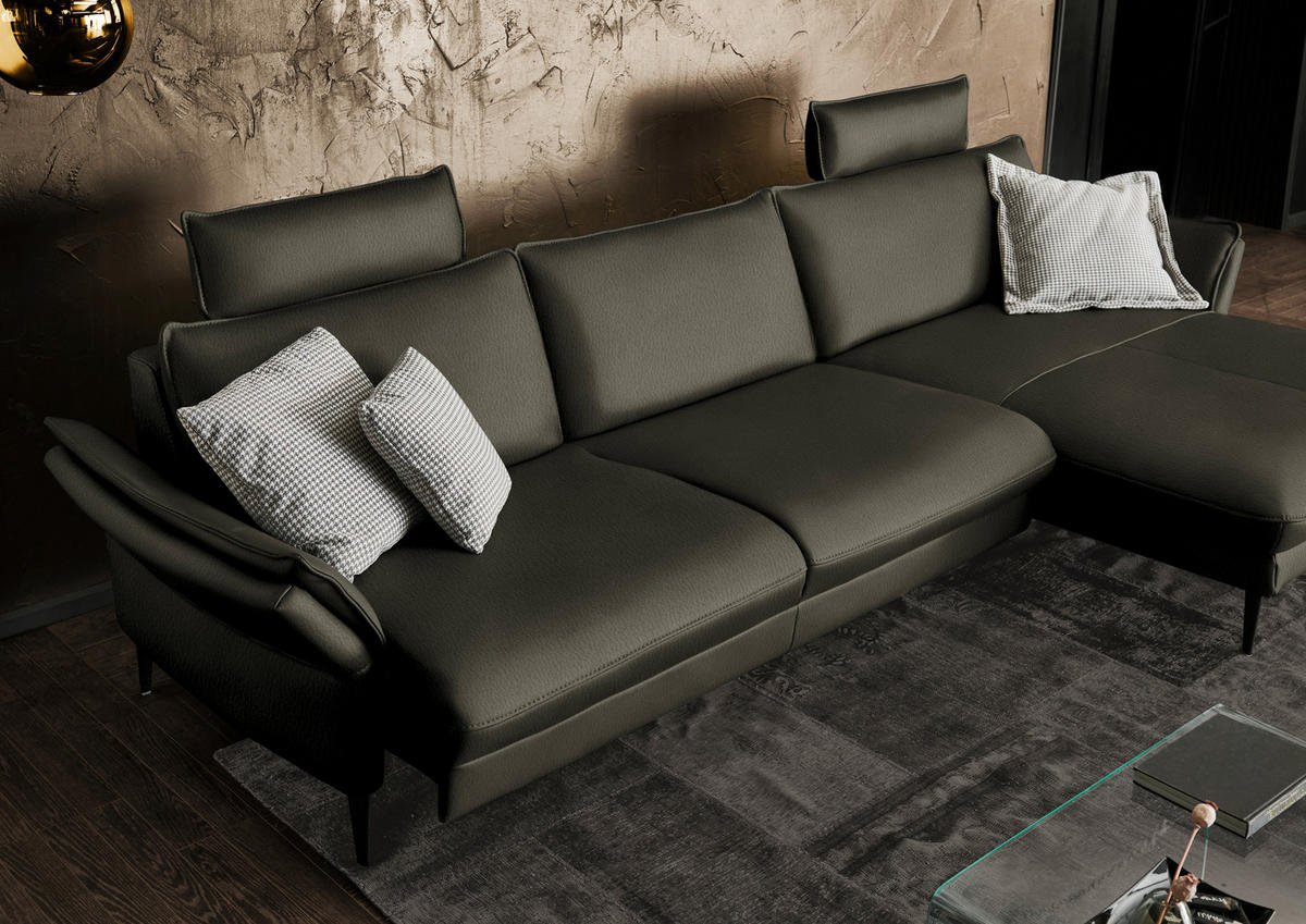 ECKSOFA  in Echtleder Graubraun  334/172 cm  - Graubraun/Schwarz, Design, Leder/Metall (334/172cm) - Hukla