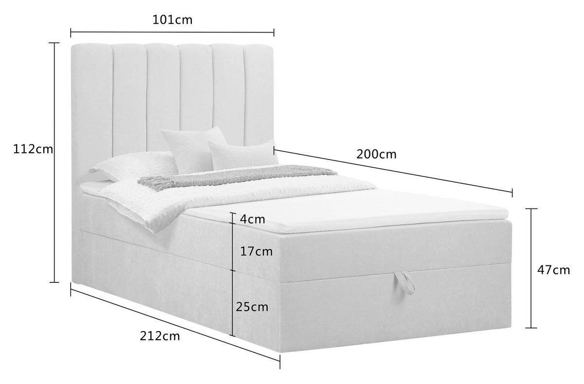 BOXBETT 100/200 cm,  in Beige, Matratze, gepolstertes Kopfteil, Bettkasten, Topper, H3 = fest  - Beige/Schwarz, Basics, Kunststoff/Textil (100/200cm) - Chameo