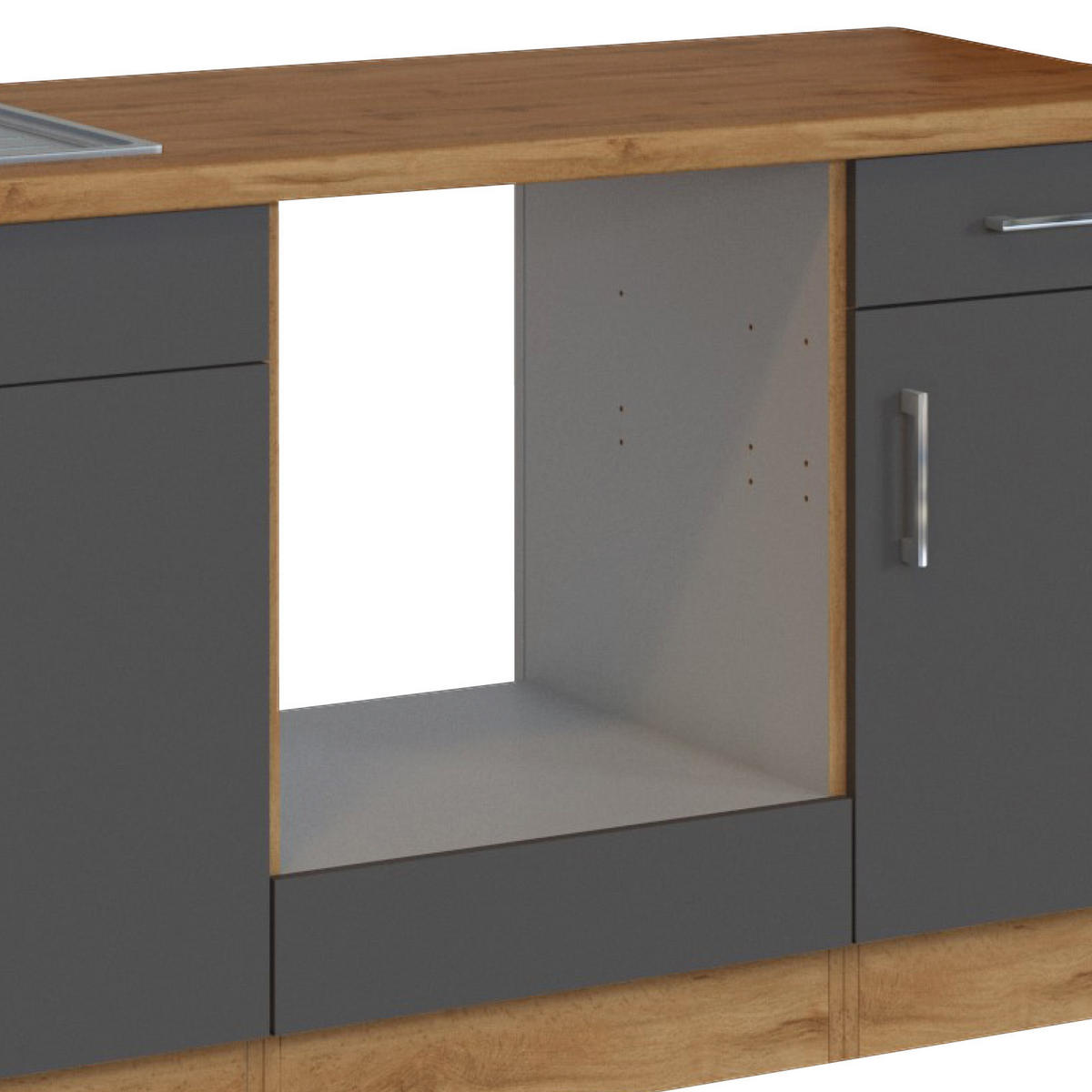 KÜCHENLEERBLOCK 210 cm   in Anthrazit, Eiche Wotan  - Chromfarben/Anthrazit, Modern, Holzwerkstoff/Metall (210cm) - Held