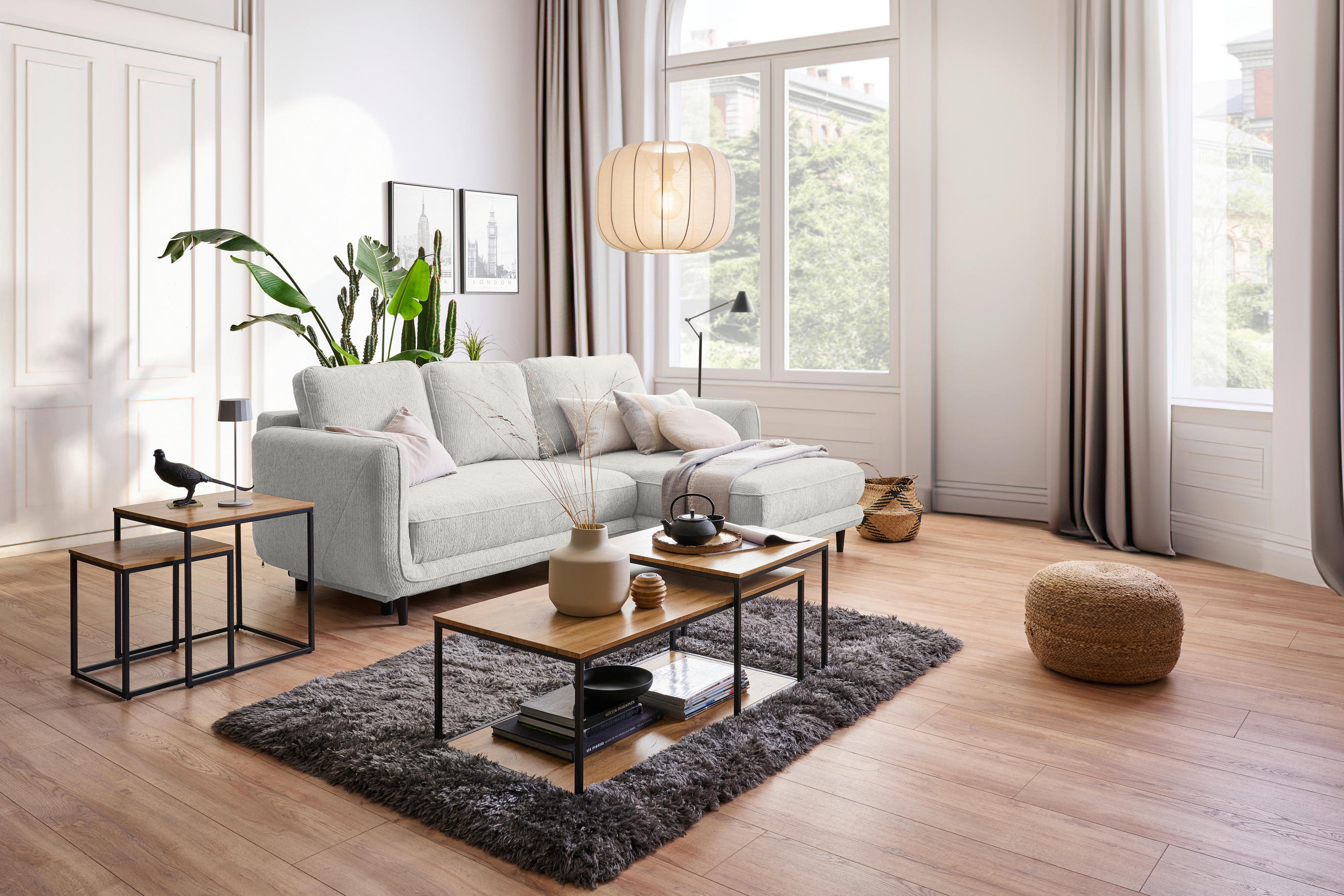 ECKSOFA in Struktur Naturfarben  - Schwarz/Naturfarben, KONVENTIONELL, Holz/Textil (247/170cm) - Carryhome