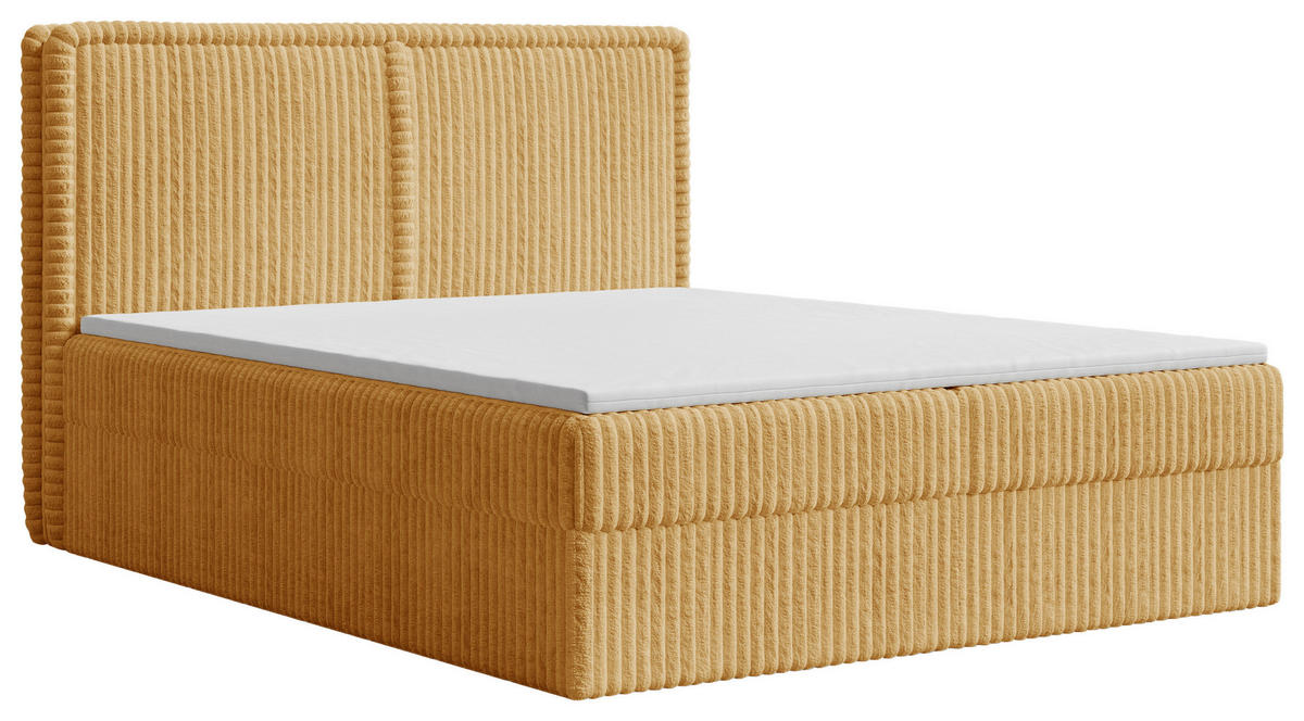 BOXBETT 160/200 cm,  in Currygelb, Bettkasten, Topper, H2 + H3 = mittel + fest  - Currygelb/Schwarz, MODERN, Holz/Kunststoff (160/200cm) - MID.YOU