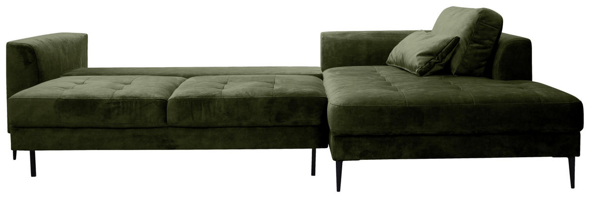 ECKSCHLAFSOFA in Mikrofaser Dunkelgrün  - Dunkelgrün/Schwarz, Modern, Textil (280/168cm) - Trendmanufaktur