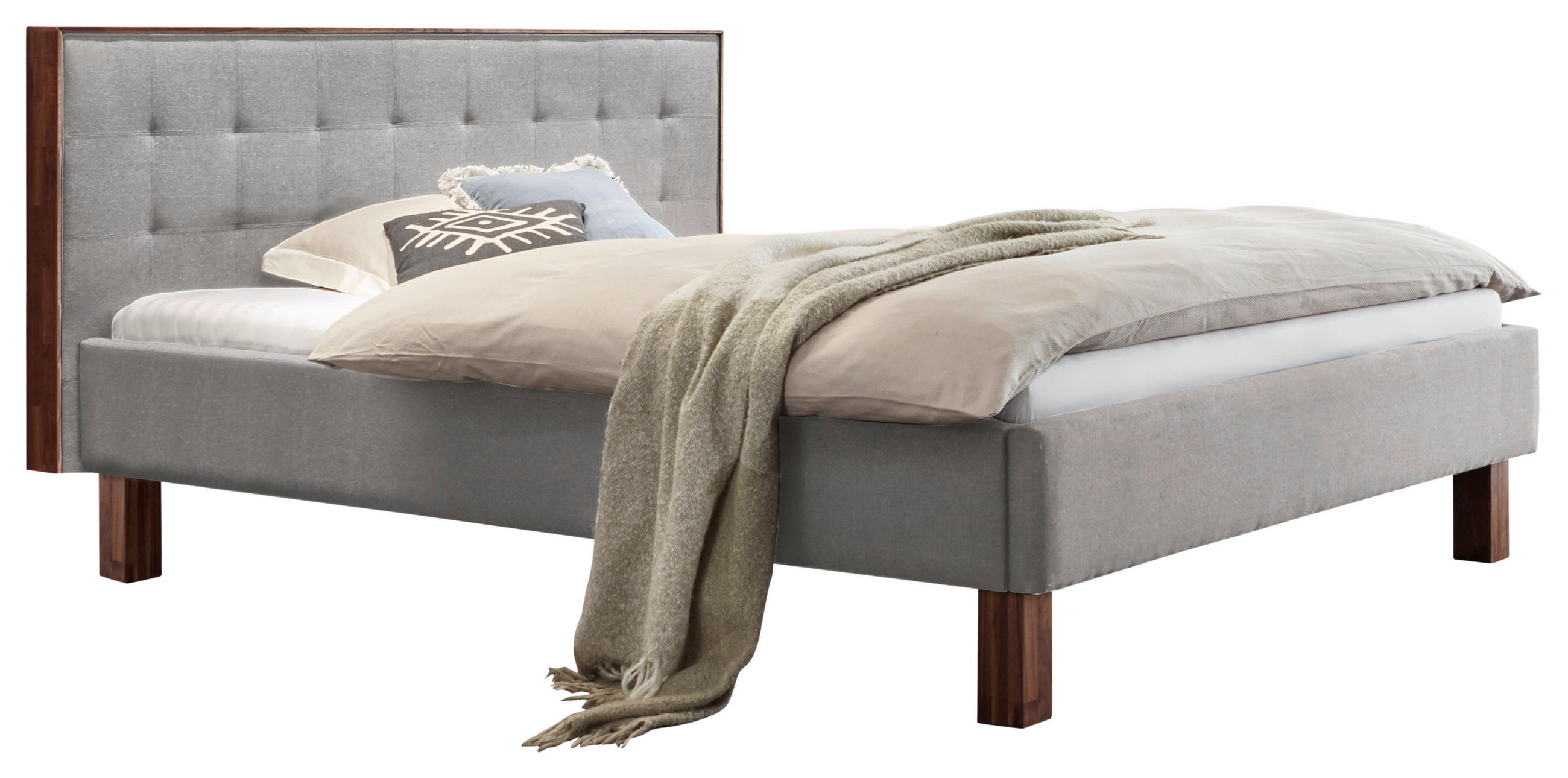 POLSTERBETT 140/200 cm,  in Grau, Nussbaumfarben, gepolstertes Kopfteil,  - Nussbaumfarben/Grau, KONVENTIONELL, Holz/Textil (140/200cm) - Hasena