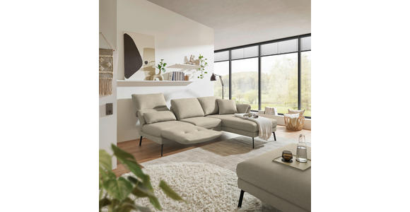 ECKSOFA  in Flachgewebe Beige Armteilverstellung, Relaxfunktion, Drehsitzfunktion  255-365/175-224 cm  - Beige/Schwarz, Design, Textil/Metall (255-365/175-224cm) - Dieter Knoll