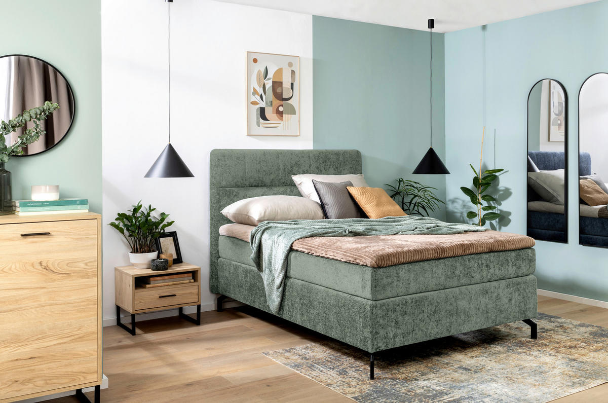 BOXSPRINGBETT 140/200 cm  in Mintgrün  - Schwarz/Mintgrün, Design, Textil/Metall (140/200cm) - Esposa