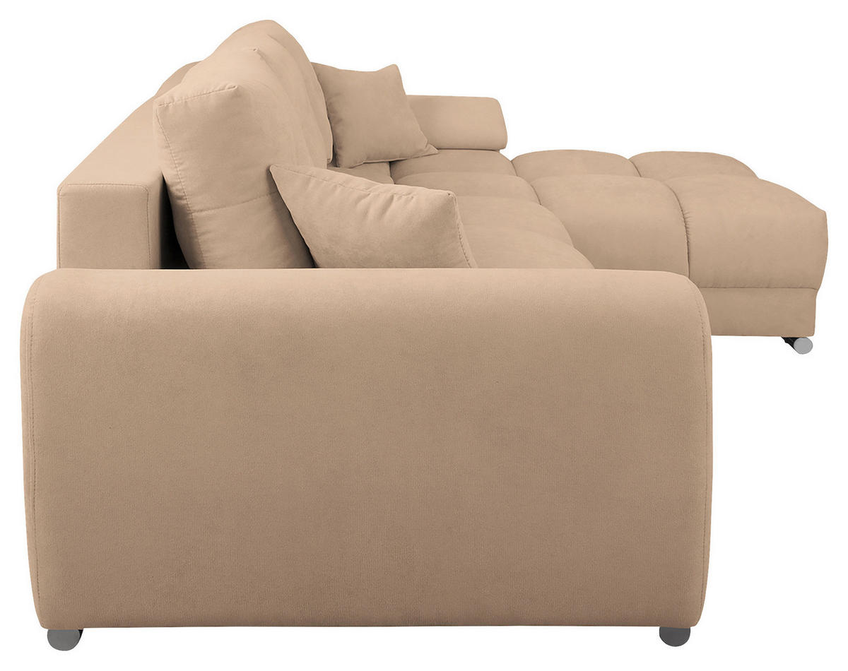 ECKSOFA in Mikrofaser Beige  - Beige/Silberfarben, Design, Textil/Metall (256/175cm) - Livetastic