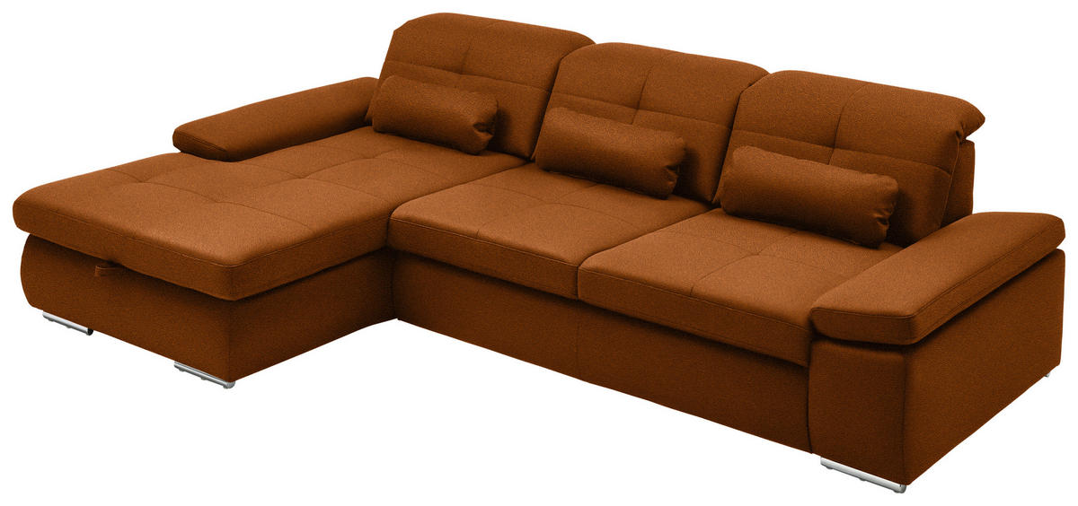 ECKSOFA  in Flachgewebe Cognac  195/309 cm  - Chromfarben/Cognac, Design, Textil (195/309cm) - Beldomo Style