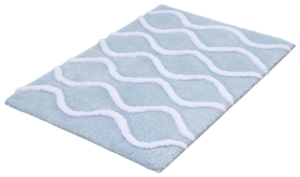 BADTEPPICH Blau, Weiß 55/65 cm  - Blau/Weiß, Basics, Kunststoff/Textil (55/65cm) - Kleine Wolke