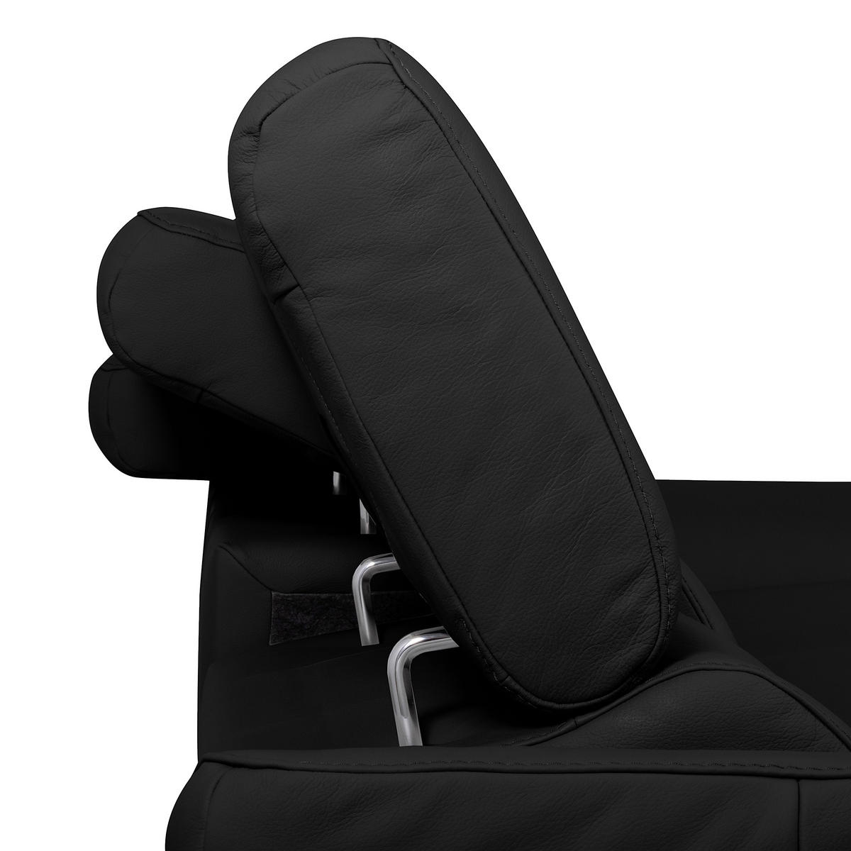 ECKSOFA SONO Schwarz Echtleder Lederlook Bettkasten, Armteilverstellung, Kopfteilverstellung  - Chromfarben/Schwarz, Design, Leder/Textil (252/179cm) - Livetastic