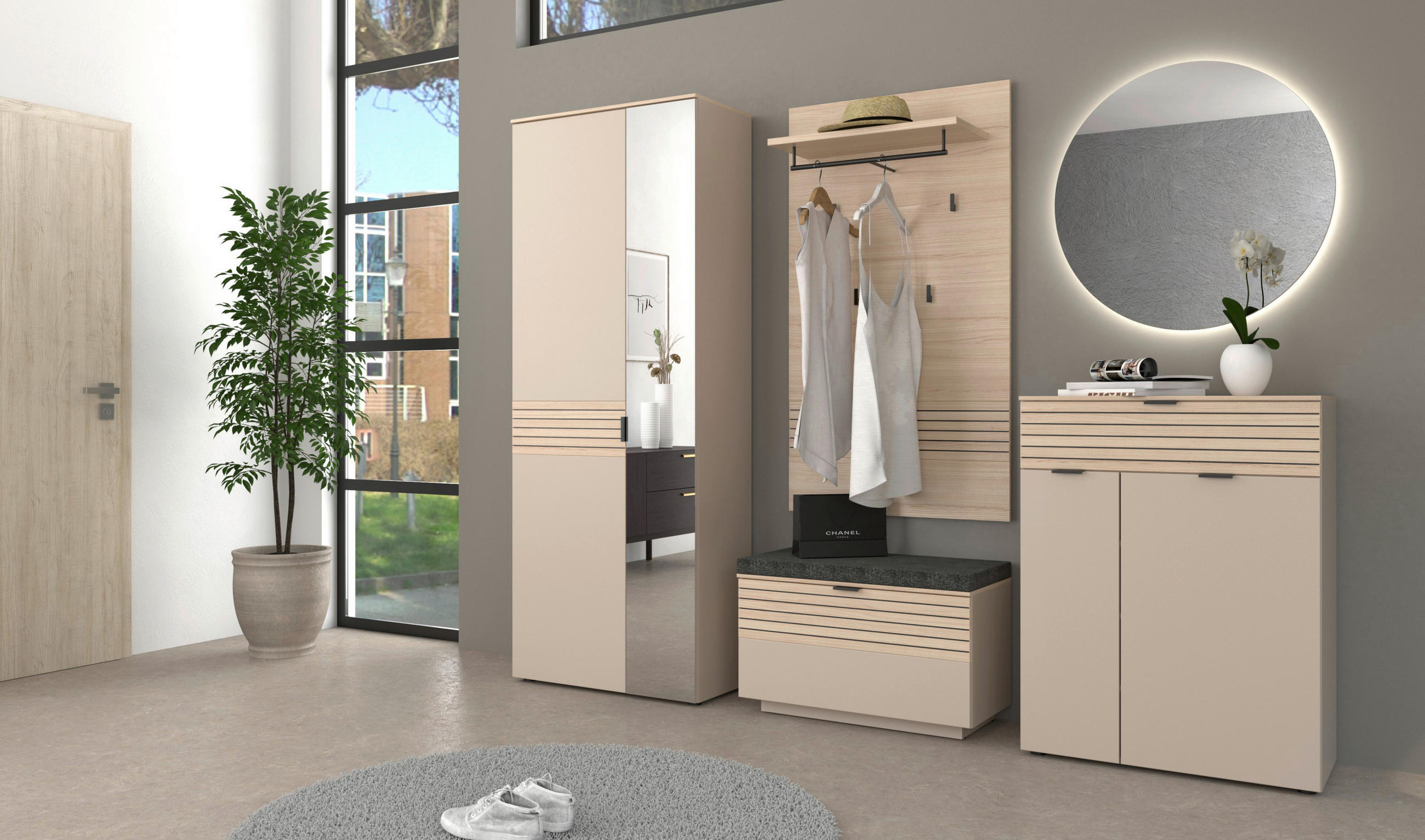 GARDEROBE 6-teilig  in 264/202/38 cm  - Kaschmir/Eichefarben, Design, Holzwerkstoff/Textil (264/202/38cm) - Xora