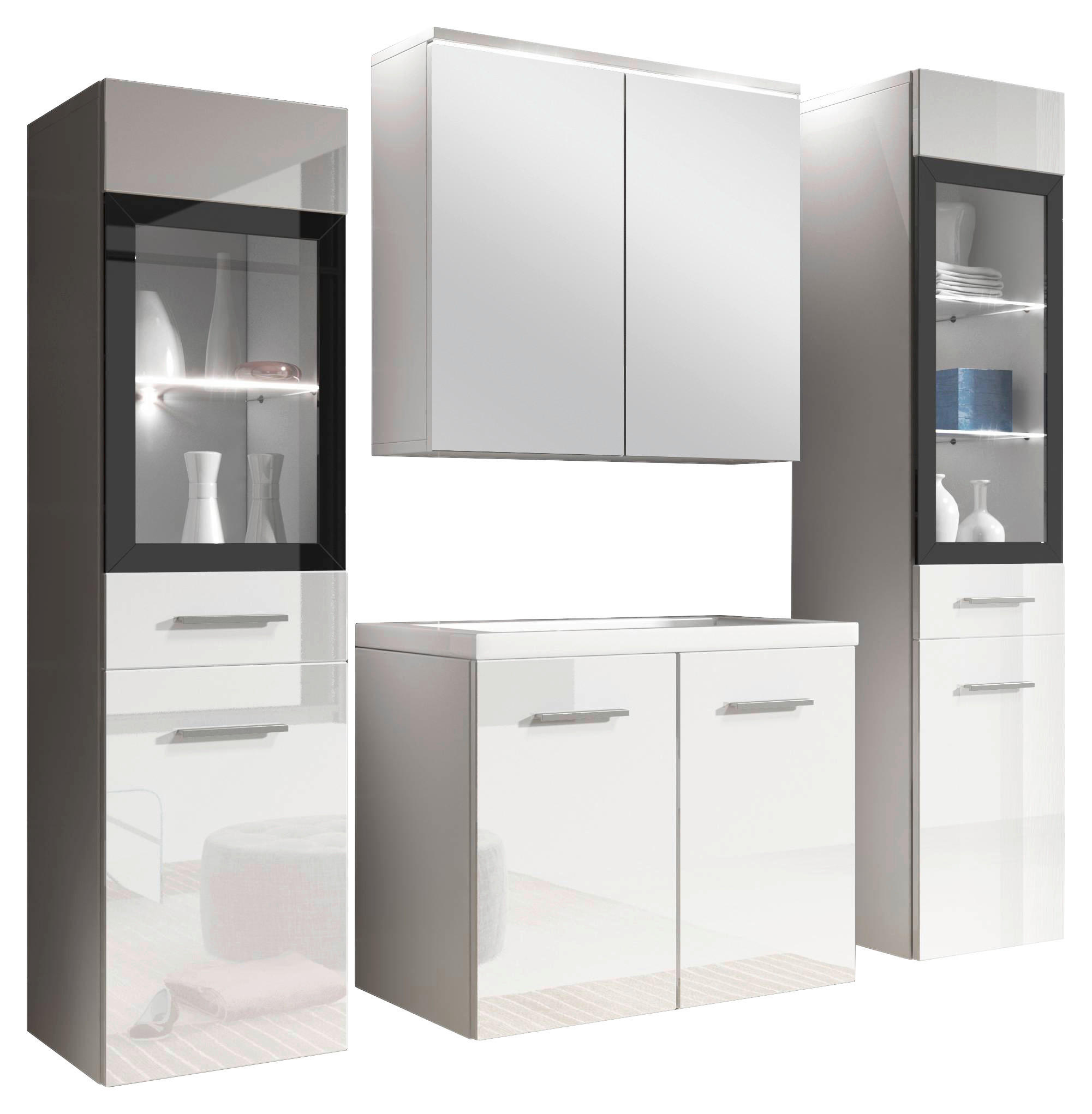 Thumbnail - P & B Badezimmer, Weiß, Weiß Hochglanz, Kunststoff, 5-teilig, 8 Fächer, 120 cm, Fsc, hängend, Badezimmer, Badmöbelsets &...