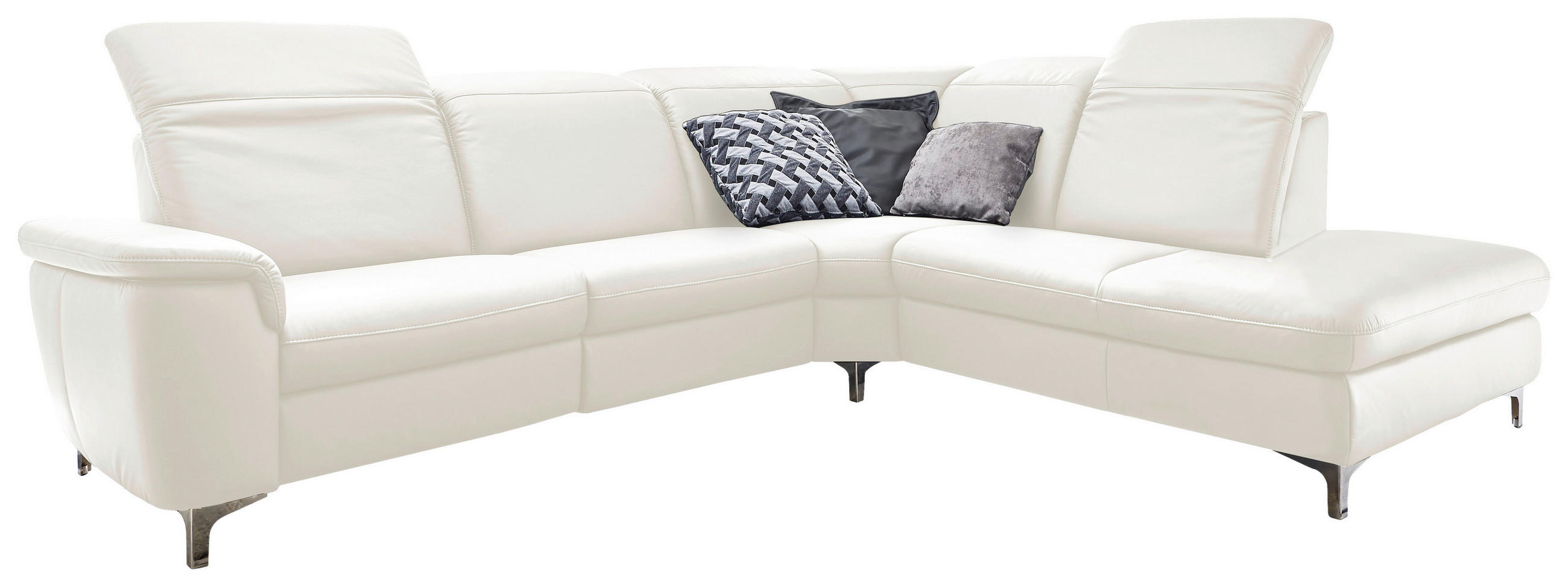 ECKSOFA Echtleder Weiss  - Weiss/Alufarben, Design, Leder/Metall (242/292cm) - Cantus